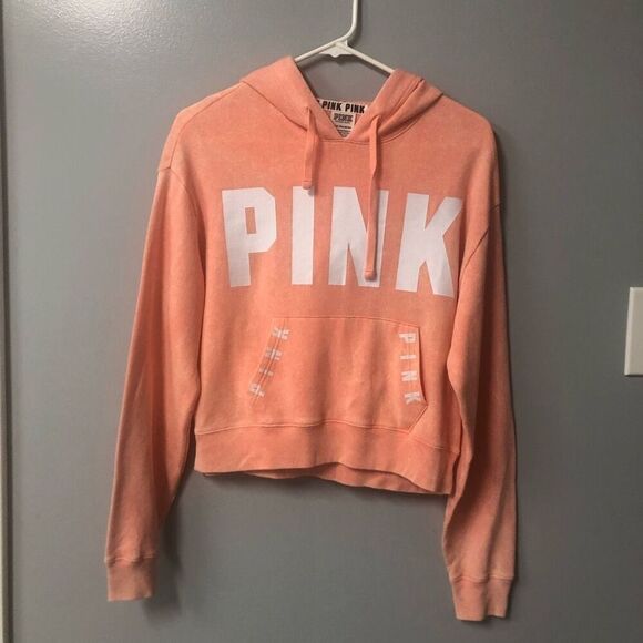 victoria’s secret pink peach/pink cropped hoodie size xs cotton/poly blend - Picture 1 of 8